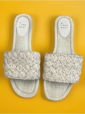 A New Day Jolie Slide Raffia Women's Sandals - Cream size 9